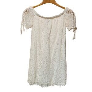 Rue 21 Off Shoulder Lace Dress Ivory White Short Tie Sleeve XS Boho Romantic